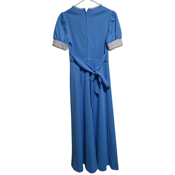 Vintage 1970's Blue Puff Sleeve Prairie Maxi Dress Size Small - Picture 2 of 9